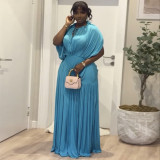 Half Sleeve Pleated Solid Color Maxi Dress GANY-LB1515