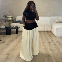 Short Sleeve Tops Wide Leg Pants 2 Piece Set GANY-LB1146