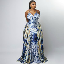 V Neck Halterneck Print Even Dress GANY-LB1278