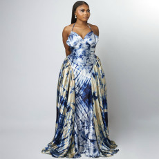 V Neck Halterneck Print Even Dress GANY-LB1278