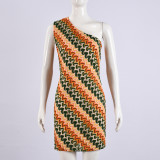 Slash Shoulder Sleeveless Knits Mini Dress GFRT-041674DBG