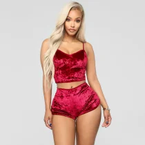 Lace-Up Velvet Lace Two-Piece Shorts Nightclub Set SH-3431