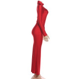 Ruched Long Sleeve Solid Color Maxi Dress XEF-K25D85352