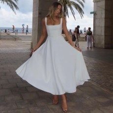 Solid Color Square Neck Long Dress GAXB-A588DS