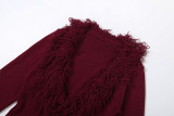 Deep V Neck Solid Color Knits Long Dress DLSF-W25D84208