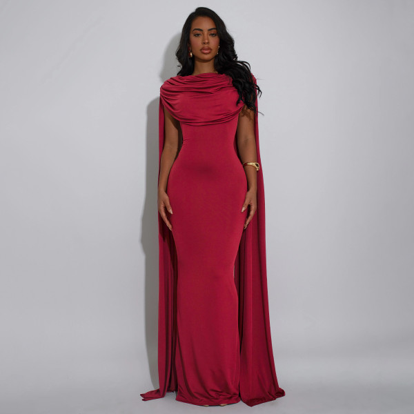 Solid Color Ruched Backless Maxi Dress YF-10944