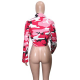 Camouflage Print Lapel Neck Short Coats SH-390421