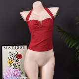 Halterneck Solid Color Backless Tops GFRT-32412TBY