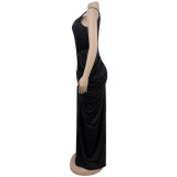 Sleeveless Backless Ruched Maxi Dress BY-7582