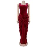 Sleeveless Backless Ruched Maxi Dress BY-7582