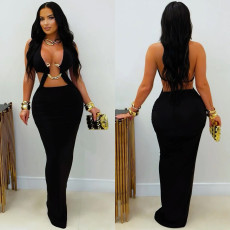 Sexy Solid Color Tie Up Maxi Dress BY-7572