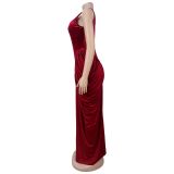 Sleeveless Backless Ruched Maxi Dress BY-7582