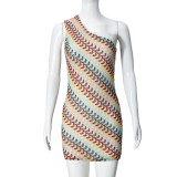 Slash Shoulder Sleeveless Knits Mini Dress GFRT-041674DBG