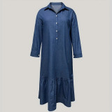 Plus Size Long Sleeve Lapel Denim Long Dress GDAM-218717
