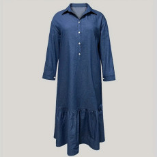 Plus Size Long Sleeve Lapel Denim Long Dress GDAM-218717