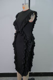 Plus Size Solid Color Sleeveless Ruffles Midi Dress GANY-LB1136