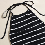 Stripe Backless Halterneck Bandage Dress GFRT-041718DBG