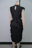 Plus Size Solid Color Sleeveless Ruffles Midi Dress GANY-LB1136
