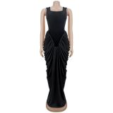 Sleeveless Backless Ruched Maxi Dress BY-7582