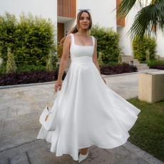 Solid Color Square Neck Long Dress GAXB-A588DS