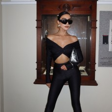 Solid Color V Neck Long Sleeve Jumpsuit GAXB-A564JP