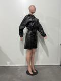 PU Leather Zipper Coats Two Piece Shorts Set OLYF-6195
