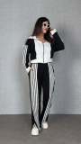 Striped Velvet Patchwork Long-Sleeve Zipper Pants Set TE-4741