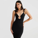 Sexy V Neck Backless Split Maxi Dress BLG-D3C15238A