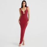 Sexy V Neck Backless Split Maxi Dress BLG-D3C15238A