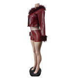 Fleece Snake-Print Long-Sleeve Top and Shorts Set MEM-88676
