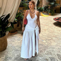 Sexy Backless Bodysuit Tie Up Long Skirt 2 Piece Set BLG-S4817189A