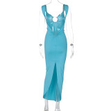 Sexy V Neck Backless Split Maxi Dress BLG-D3C15238A