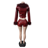 Fleece Snake-Print Long-Sleeve Top and Shorts Set MEM-88676