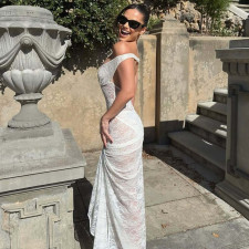 Lace Backless Off Shoulder Bodysuit Long Skirt Suit GLAG-S5920307F
