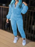 Long Sleeve Solid Color Plush Two Piece Pants Set GXHF-81108