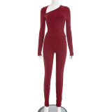 Slash V Neck Tight Long Sleeve Pants Suit GDSF-J25ST407