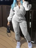 Long Sleeve Solid Color Plush Two Piece Pants Set GXHF-81108