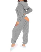 Hooded Cute Plush Long-Sleeve Jumpsuit GXHF-80223