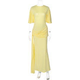 Solid Color Backless Lotus Leaf Sleeve Maxi Dress GLAG-D5920189G