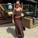 Solid Color Sling Top Irregular Long Skirt 2 Piece Set GLAG-S5A20528F
