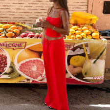 Solid Color Sling Top Two Piece Skirt Set GLAG-S5A20420F