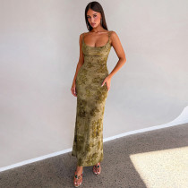 Tie Dye Print Backless Patchwork Chain Maxi Dress GLAG-D5A20425G