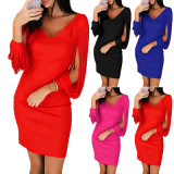 Elegant V-neck Fringed Long Sleeve Party Dress GYOU-CX1108