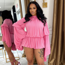 Ruched Long Sleeves Loose Bud Romper GXHF-M80626