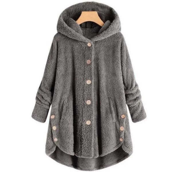 Plus Size Button-Up Hooded Plush Solid-Color Jacket GXHF-885236