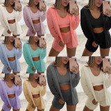 Plus Size Plush Long Sleeve Coat+Vest+Short 3 Piece Set GXHF-HT869