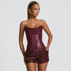 PU Leather Wrap Chest Banage Tops GDSF-D25TP501
