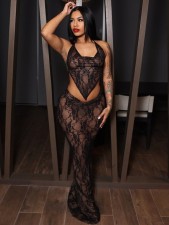 Halterneck Tie Up Lace Backless Long Skirt Two Piece Set GXHF-X80318