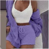 Plus Size Plush Homewear Casual 3-Piece Pajama Set GXHF-YM303