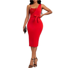 Solid Color Sequin Midi Dress GYOU-CX420